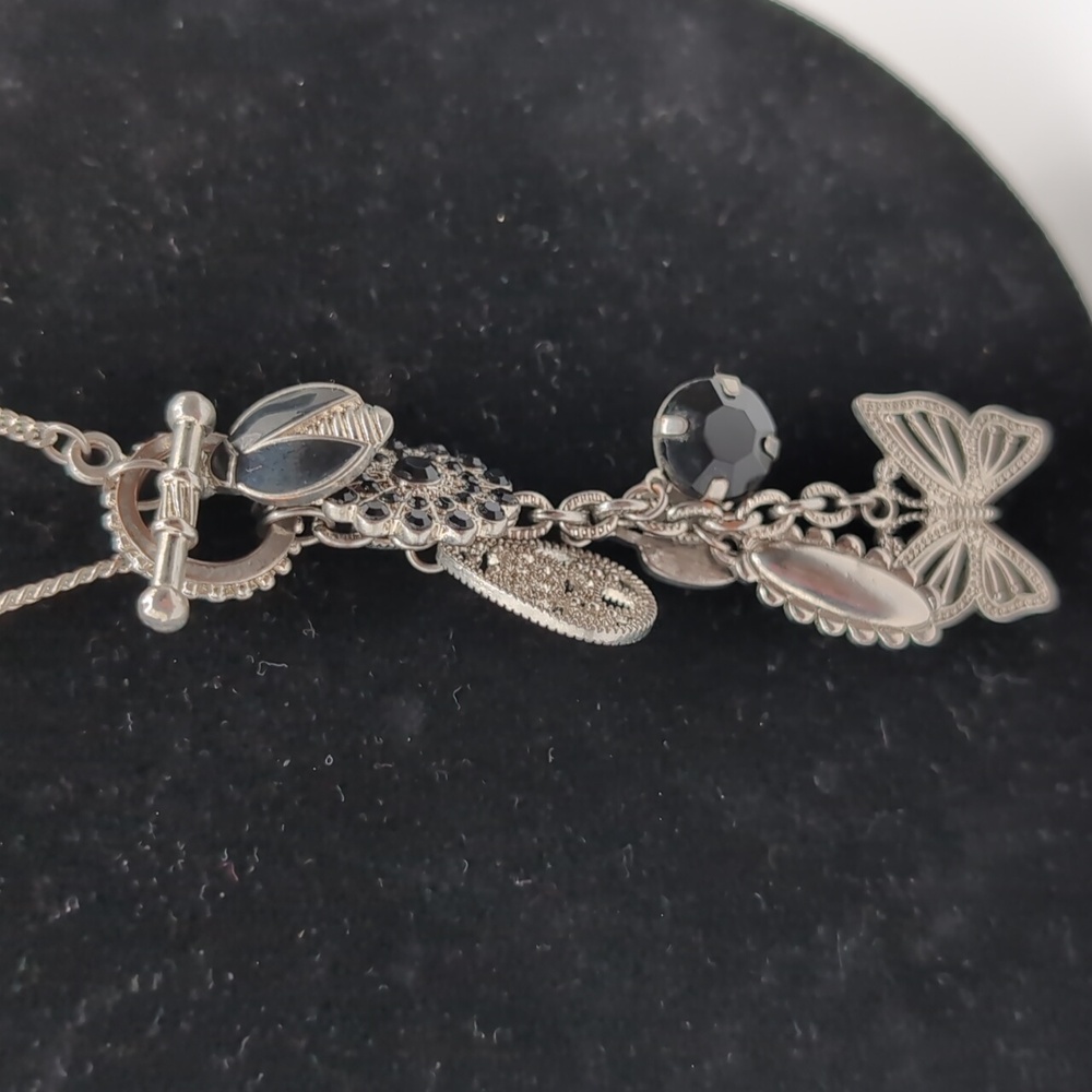 Vintage Silver Toned Long Charm Necklace With Butterfly & other assorted Charms - Picture 6 of 8